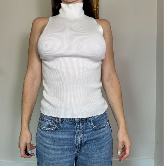 Maeve by Anthropologie White Mockneck Tank Size Medium - Picture 2 of 6